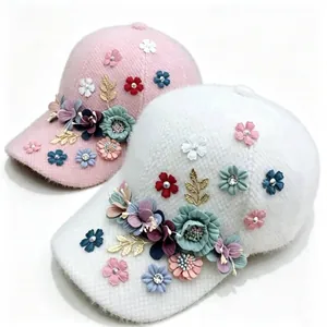 Women's Winter Warm Plush Baseball Cap Faux Mink Fur Rhinestone Artificial Pearl 3D Flower Adjustable Korean Fashion Duck Tongue Hat