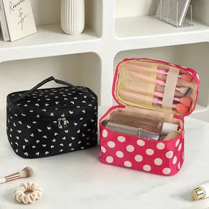 Portable travel cosmetic bag with portable handle and makeup brush storage organizer