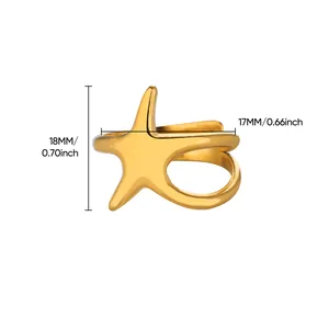 Bague étoile abstraite en acier inoxydable doré avec détails de dimensions