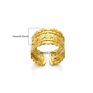 Gold-plated stainless steel sunburst engraved open ring with textured beaded edges