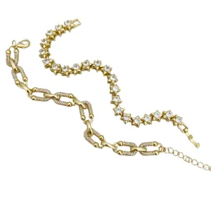 Conjunto de pulseras de cadena y estrella bañadas en oro 18K con circonitas brillantes
