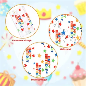 Details of disposable PE birthday tablecloth with colorful stars and waterproof surface