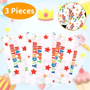 Set of 3 PE birthday tablecloths featuring colorful stars and Happy Birthday text print