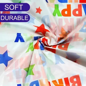 Durable soft disposable PE tablecloth with colorful stars and Happy Birthday pattern