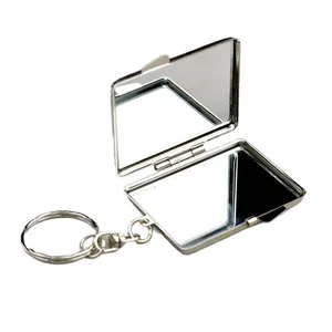 Portable mini folding metal makeup mirror with keychain attachment