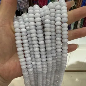 Detailed view of 5x8mm light blue chalcedony abacus beads for DIY jewelry making