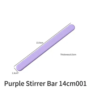 Detailed macro view of purple silicone stirring rod with 13.9cm length dimension mark