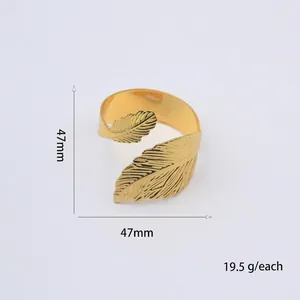Detailed view of gold leaf metal napkin ring with 47mm size and 19.5g weight info