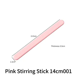 Detailed view of a pink silicone stirring stick for DIY resin crafts with dimensions.