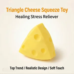 Soft triangular yellow cheese-shaped squeeze toy for stress relief and sensory play