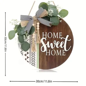 Round wooden home sweet home door sign with dimensions 30cm x 30cm detail