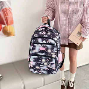 Mochila escolar de moda con estampado de cielo estrellado y gran capacidad para niñas