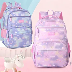 Mochilas escolares coreanas cielo estrellado para niñas con estampado de arcoíris
