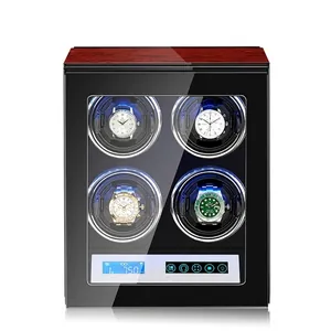 Automatic 4-slot watch winder with LCD touch screen and blue LED light