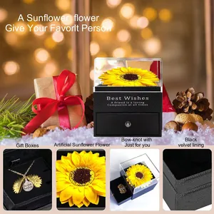 Doppelschichtige Sonnenblumen-Schmuckschatulle mit gravierter Halskette für Damen