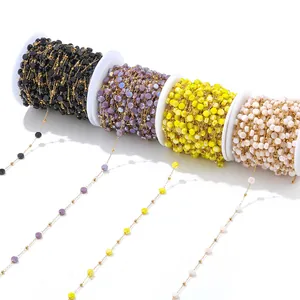 Bohemian Stainless Steel Beaded Chain With Colorful Glass Crystal Round Beads DIY Jewelry Making For Necklace Bracelet Accessory