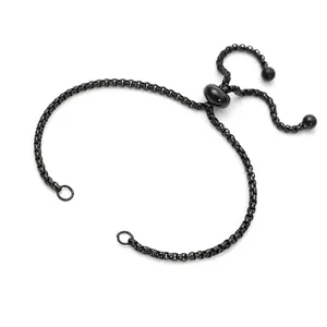 Detail view of adjustable black stainless steel box chain bracelet jewelry accessory