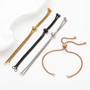 Stainless Steel Adjustable Box Chain Bracelet Findings Vacuum Plated Gold Rose Gold Sliding Pull Bracelet For Jewelry Making