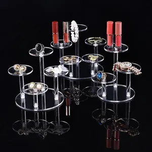 Multi Tiered Transparent Acrylic Round Display Stand Jewelry Riser For Rings Watches Small Models Showcase Organizer Riser