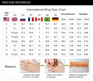 International ring size chart and finger measurement guide for minimalist leaf ring