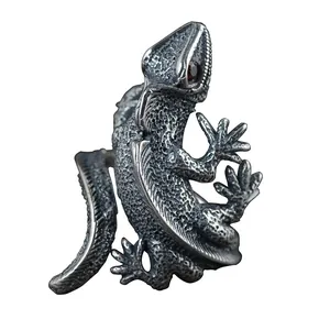 Vintage lizard ring for men featuring realistic textured scales and a red eye accent