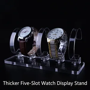 Thickened transparent acrylic 5-slot watch display stand with stable C-ring holders
