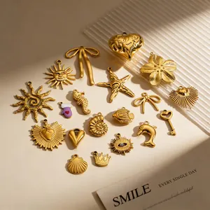 Colección de dijes de acero inoxidable chapados en oro 18K para creación de joyas DIY