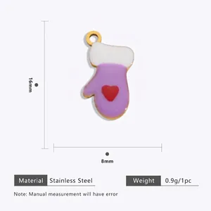 Detail view of 16mm x 8mm purple mitten enamel pendant in stainless steel with weight info