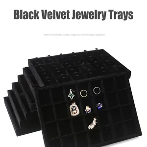 Black Velvet Jewelry Display Tray MDF Jewelry Organizer For Rings Earrings Necklaces Bracelets Showcase Storage Plate Drawer Organizer