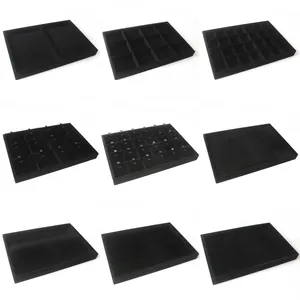 Professional set of 9 black velvet jewelry display trays for rings and necklaces
