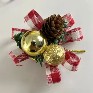 Christmas Bow Pine Cone Pine Needle Ball Hanging Ornament For Christmas Tree Desktop Layout Festival Party Decor