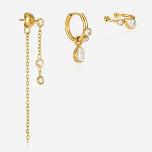 Minimalistische Edelstahl Zirkonia Wassertropfen Quaste Ohrringe Set Für Damen Vergoldet Hypoallergen Ohrstecker Schmuck