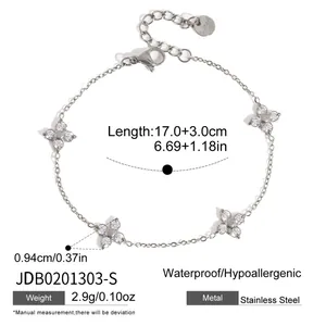 Silver stainless steel flower bracelet with zircon stones and length specifications