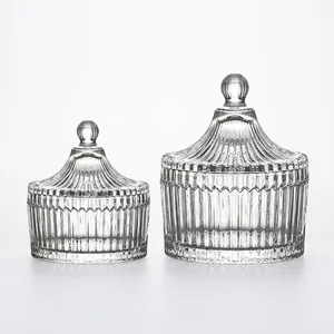 Europäisches Vintage Jurtenform Bonbonglas Glas Reliefstreifen Vorratsglas Mit Deckel Kristallklar Schmuck Organizer Hochzeit Dekoglas