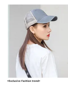 Close-up of a breathable mesh baseball cap with washed fabric and sun protection.