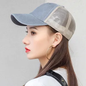 Washed Polyester Breathable Mesh Baseball Cap Retro Curved Brim Sunshade Hat For Men Women Outdoor Casual Sporty Snapback Hat