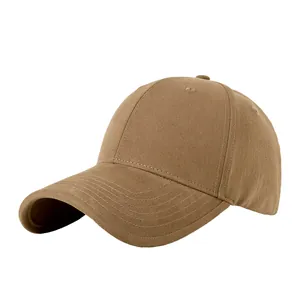 Classic khaki washed cotton baseball cap with a wide curved brim for outdoor sun protection