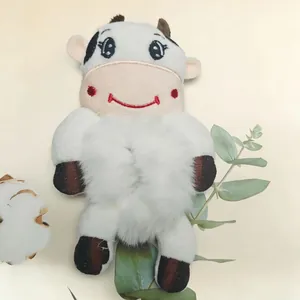 Coletero de felpa con diseño de vaca de dibujos animados y piel sintética suave