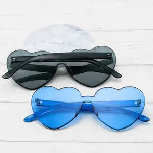 Rimless heart-shaped oversized sunglasses in jelly colors for women