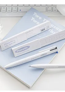 Detail of white 3-in-1 multicolor gel pen with 0.5mm tip and minimalist packaging.
