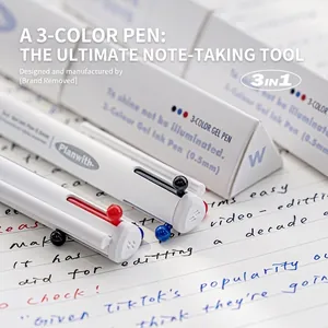 Planwith 3-In-1 Multi-Color Retractable Gel Pen 0.5mm Triangular Barrel Smooth Writing Gel Pens For School Office Supplies