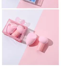 Detail view of 2pcs pink makeup sponge set including mushroom head puff and beauty blender
