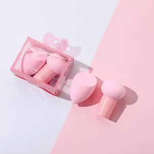 2-piece pink makeup sponge set with mushroom head and beauty blender in a gift box