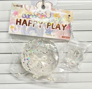 Ensemble de jouets squishy transparents avec beignet à paillettes et patte de chat mignon