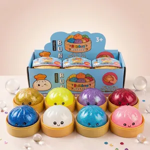 Cartoon Smile Face Simulation Steamer Bun Squishy Stress Relief Toy TPR Glitter Filling Sensory Squeeze Toy For Kids Adults
