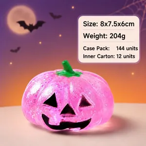 Glittery pink Halloween pumpkin squishy toy for stress relief and slow rebound fun