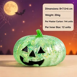 Green glitter Halloween Jack-o'-lantern squishy toy for stress relief and holiday gifts