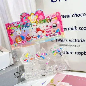 Transparent ice cream cone squishy toys with colorful glitter inside retail packaging