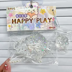 Ensemble de jouets squishy patte de chat transparent avec perles et nœud blanc