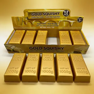 Μακροσκοπική όψη σετ δώδεκα παιχνιδιών squishy σε σχήμα ράβδου χρυσού από αφρό PU